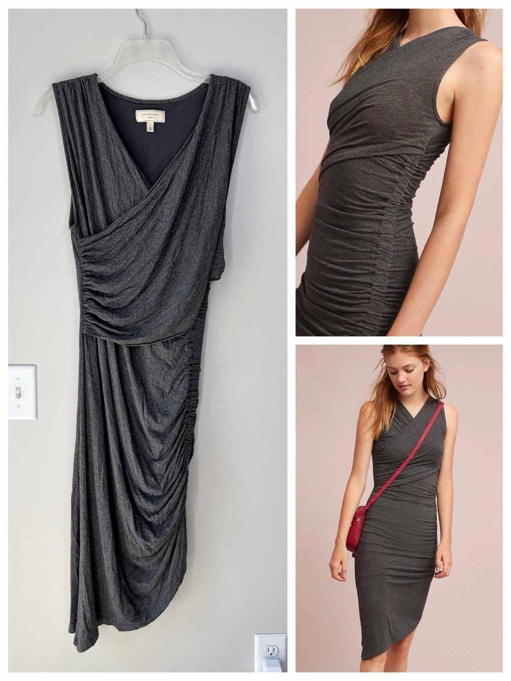 Moulinette Souers Anthropologie Asymmetrical Dark Gray Arden Knit Midi Dress